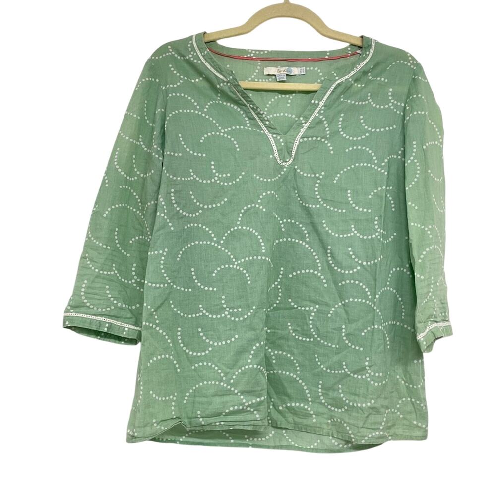 Boden Light Green Half Sleeve Boho Lightweight Blouse Womens 6 Beachy Cotton
